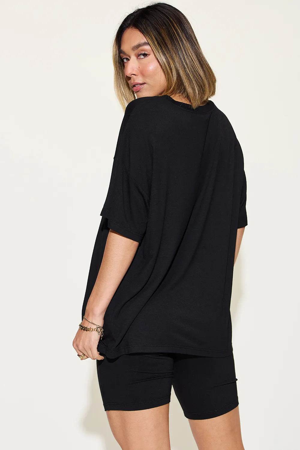 Basic Bae Full Size V-Neck Drop Shoulder T-Shirt and Shorts Set - Tredona LLC