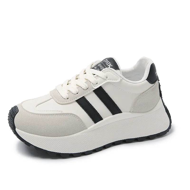 Side Striped Lace Up Platform Athletic Sneakers - Tredona LLC