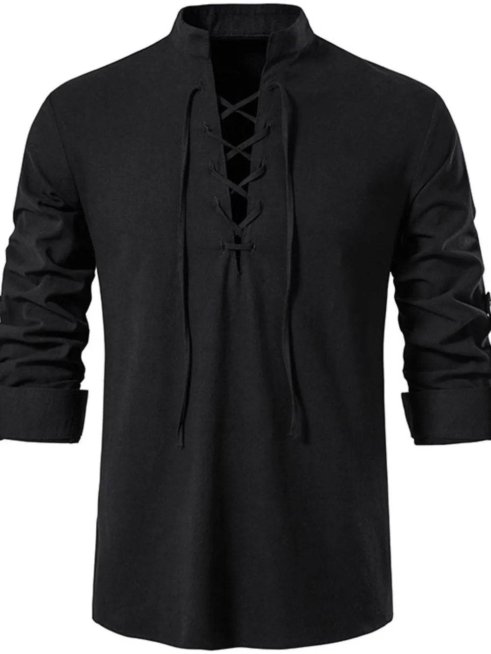 Men's Lace Up Long Sleeve Blouse - Tredona LLC