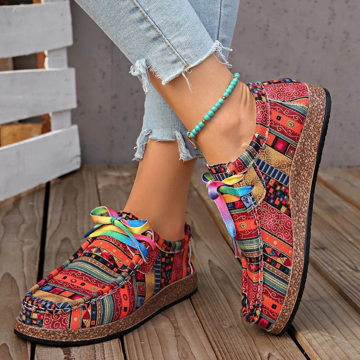 Printed Round Toe Sneakers - Tredona LLC