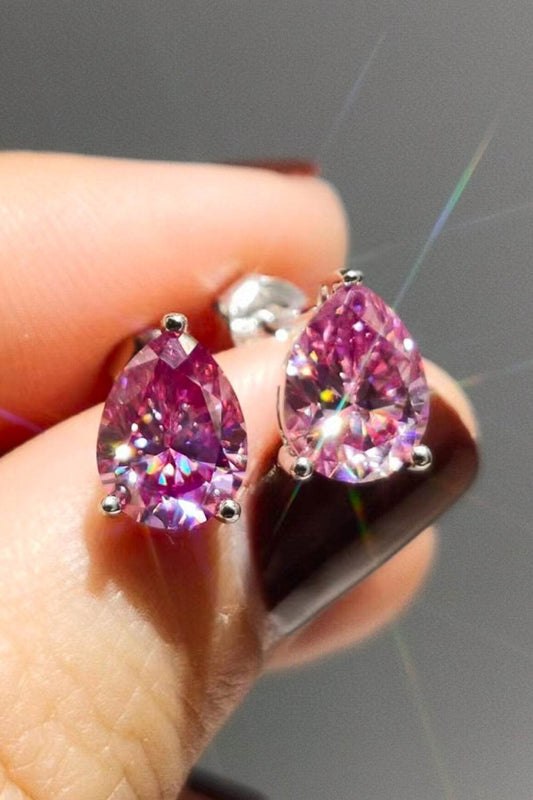 2 Carat Teardrop Moissanite Platinum-Plated Stud Earrings - Tredona LLC
