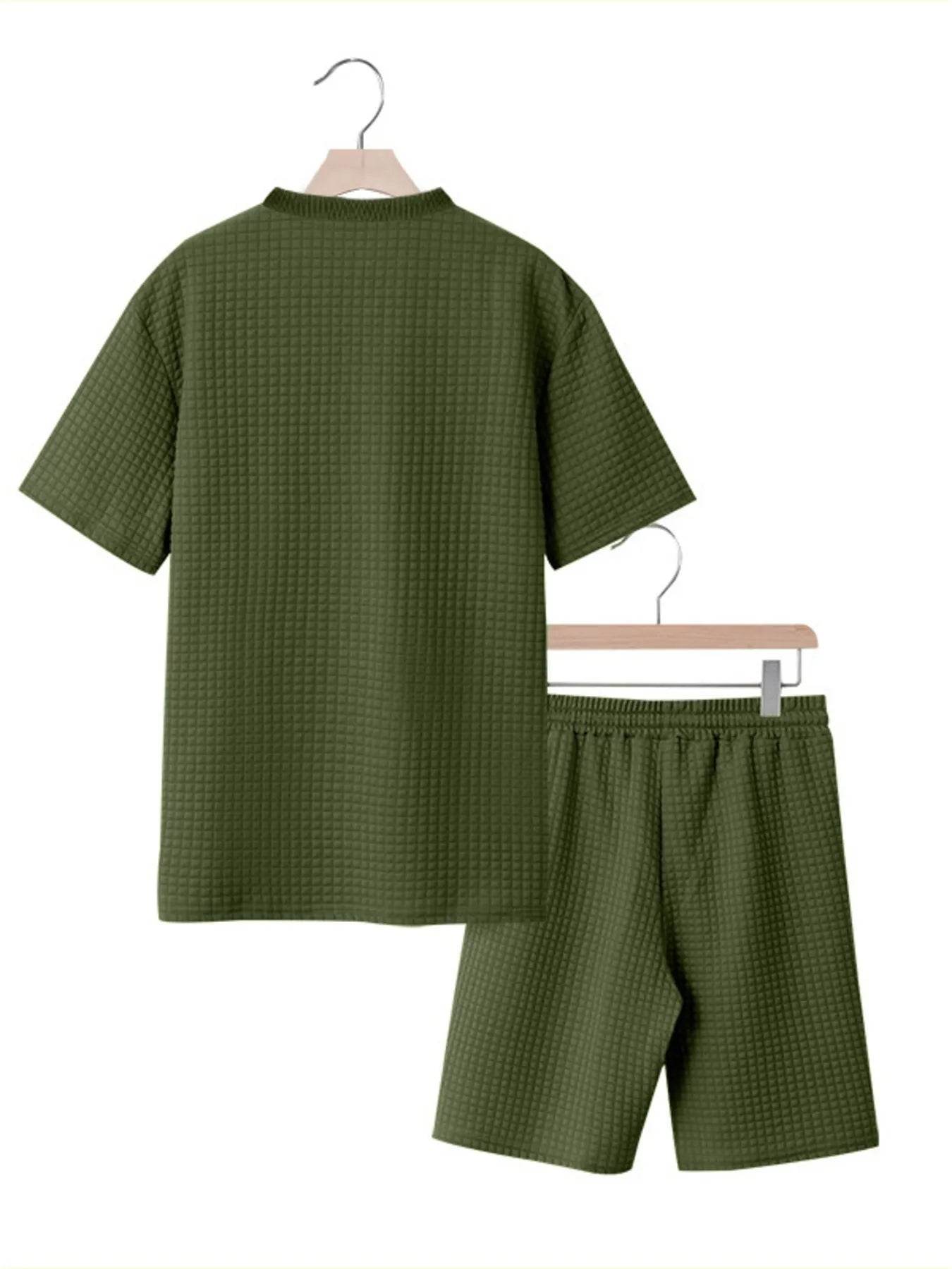 Men's Full Size Textured Round Neck Top and Shorts Set Plus SIze - Tredona LLC