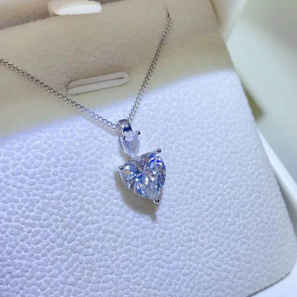 2 Carat Moissanite 925 Sterling Silver Heart Pendant Necklace - Tredona LLC
