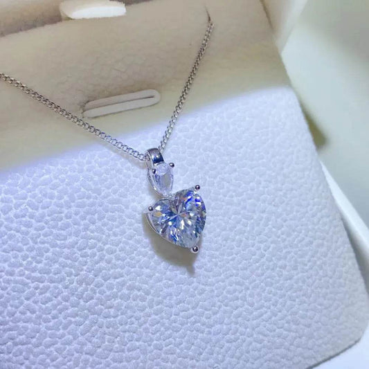 2 Carat Moissanite 925 Sterling Silver Heart Pendant Necklace - Tredona LLC