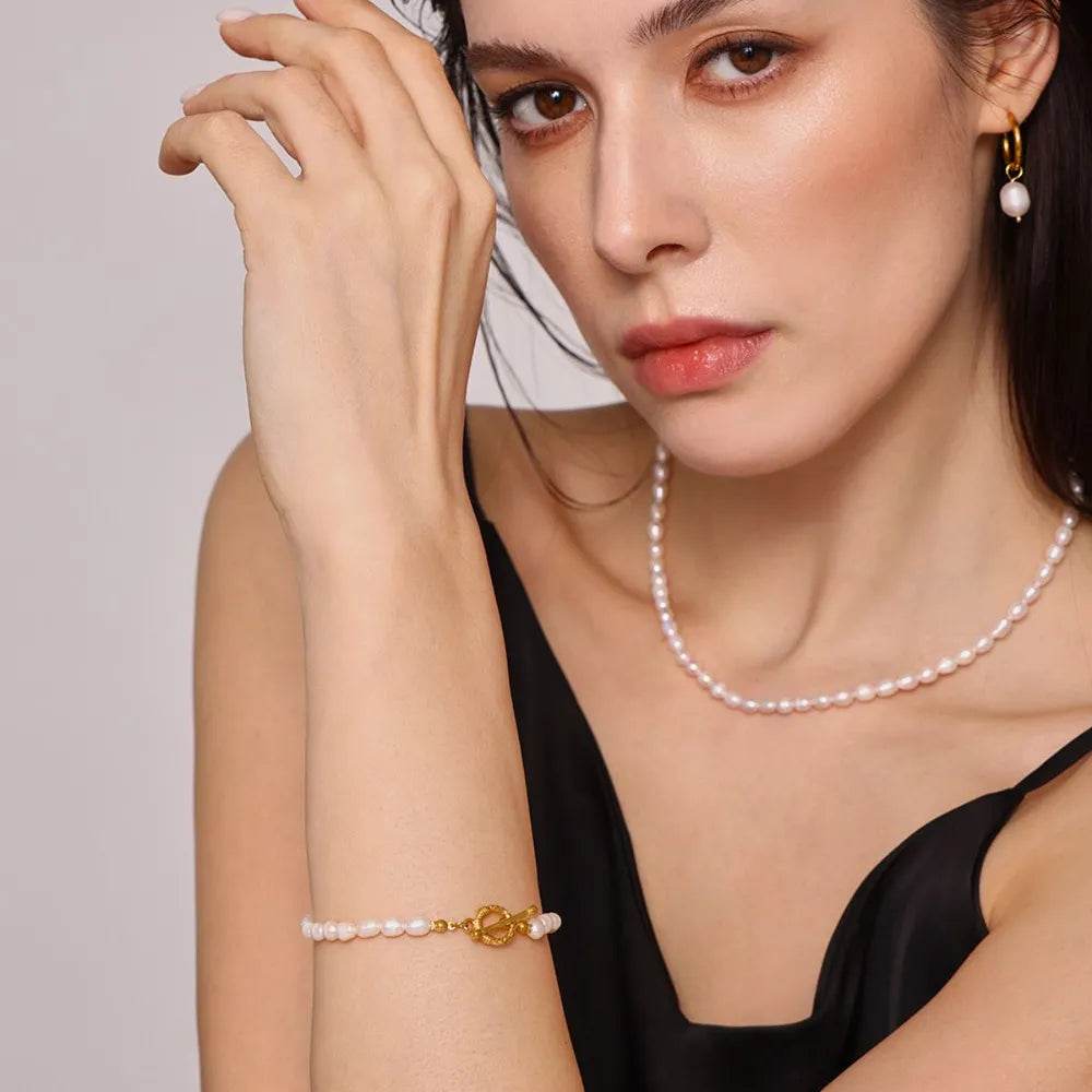 Pearl Necklace, Bracelet and Earrings 4-Piece Jewelry Set - Tredona LLC