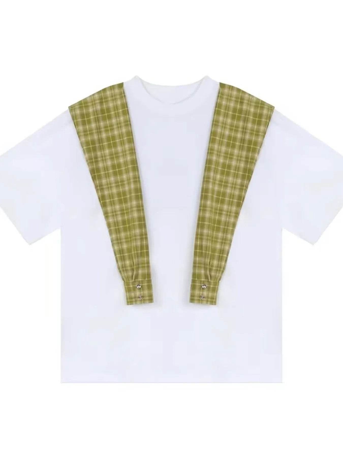 Men's Full Size Oversized T-Shirt with Plaid Shawl Plus Size - Tredona LLC