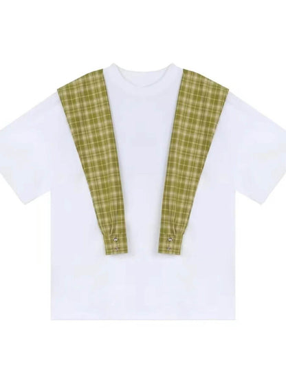 Men's Full Size Oversized T-Shirt with Plaid Shawl Plus Size - Tredona LLC