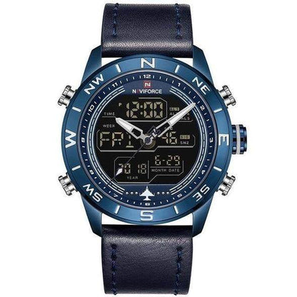 NAVIFORCE 9144 Fashion Gold Men Sport Watches Mens LED Analog Digital Watch Army Military Leather Quartz Watch Relogio Masculino - Tredona LLC