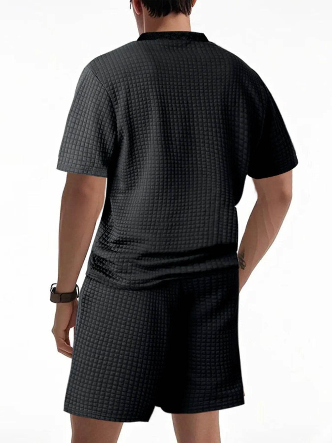 Men's Full Size Textured Round Neck Top and Shorts Set Plus SIze - Tredona LLC