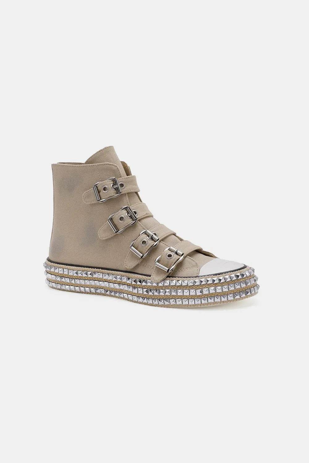 Beast Fashion Multi-Buckle Straps Studded Platform Sneakers - Tredona LLC