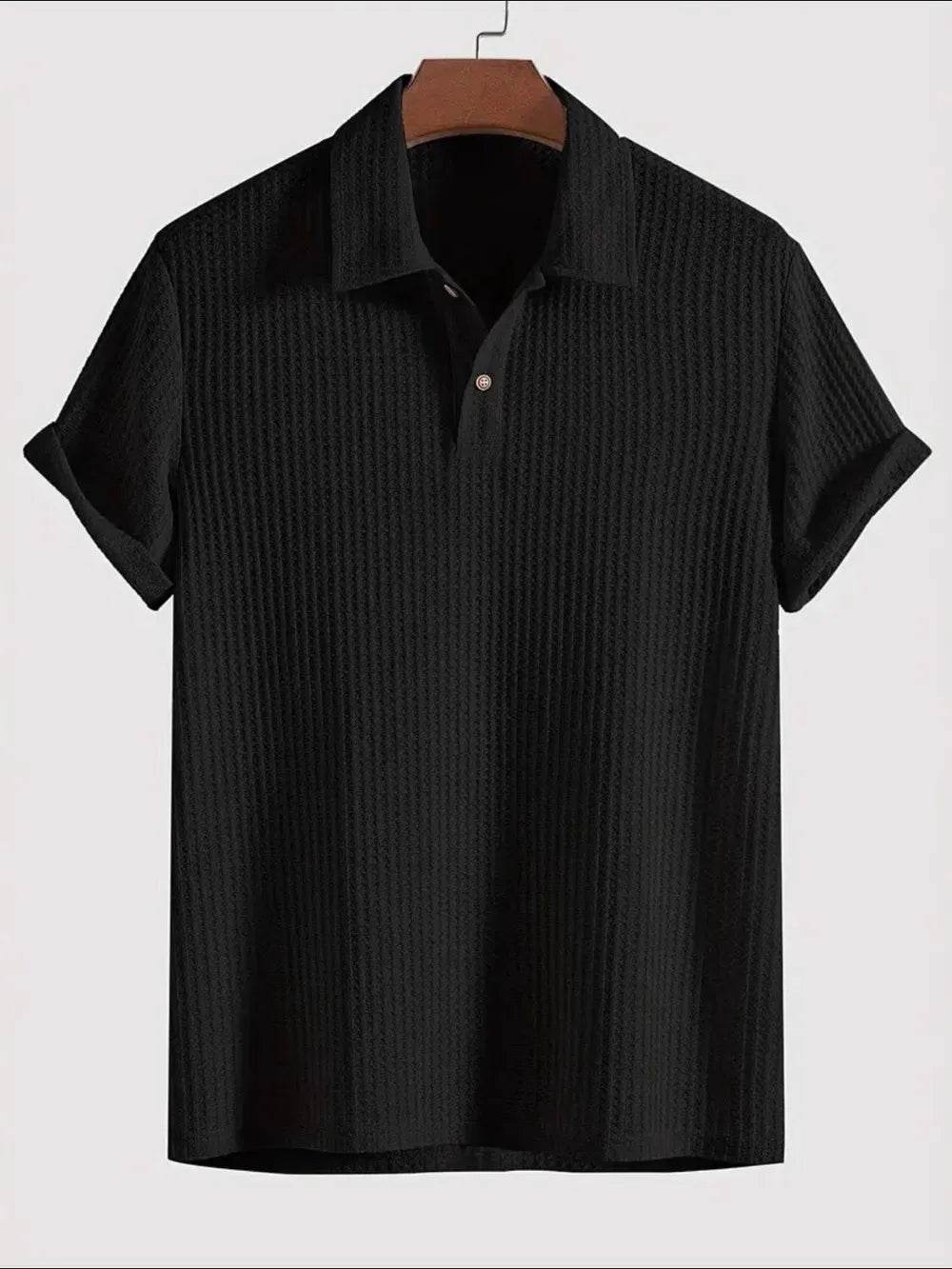 Men's Waffle-Knit Collared Neck Short Sleeve Polo - Tredona LLC