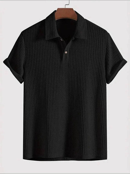 Men's Waffle-Knit Collared Neck Short Sleeve Polo - Tredona LLC