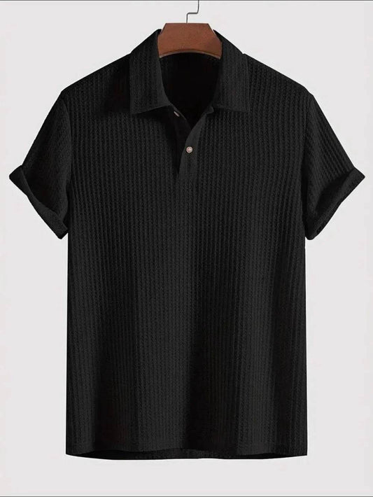 Men's Waffle-Knit Collared Neck Short Sleeve Polo - Tredona LLC