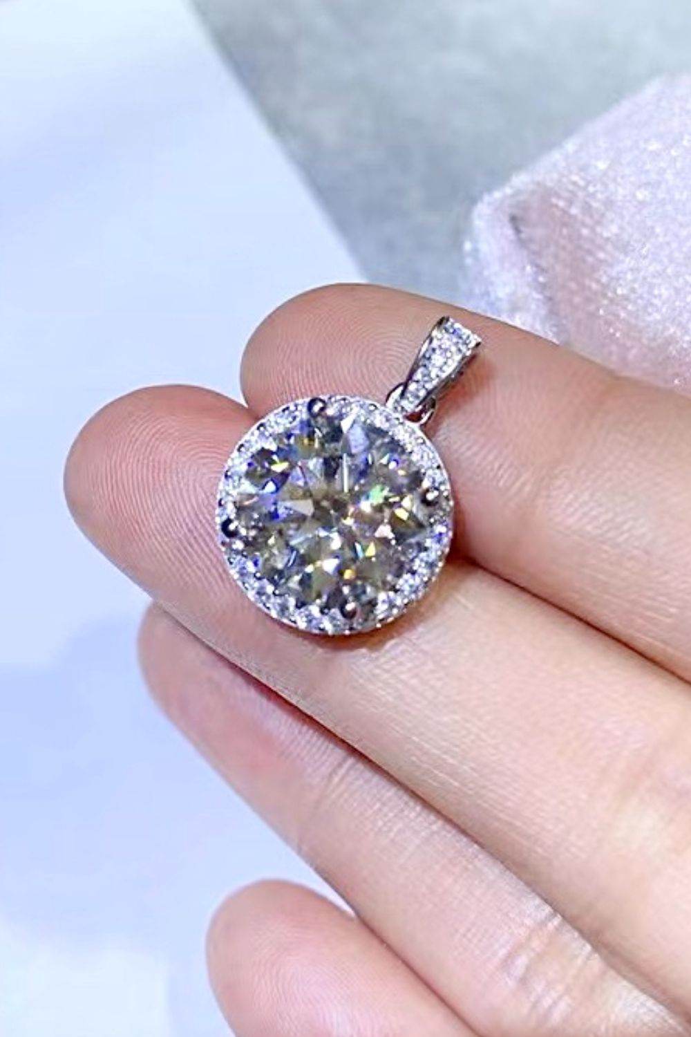 10 Carat Moissanite Pendant Platinum-Plated Necklace - Tredona LLC