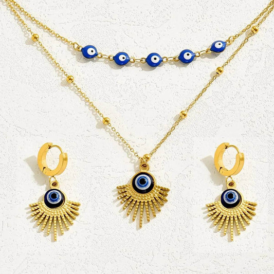 Stainless Steel Resin Necklace and Earrings Jewelry Set - Tredona LLC