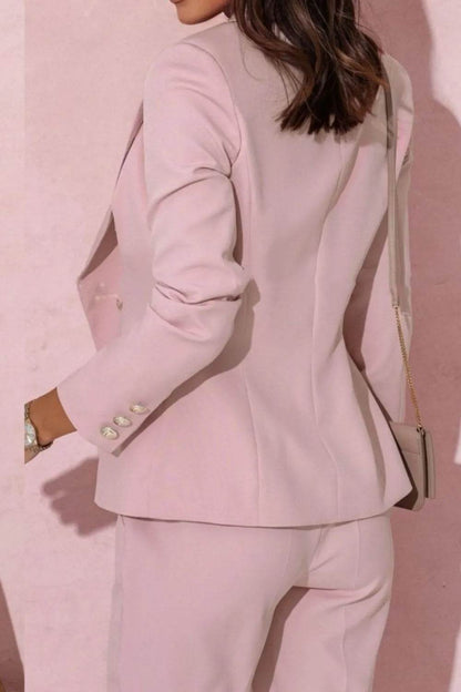 Full Size Lapel Collar Long Sleeve Blazer and Pants Set Plus Size - Tredona LLC