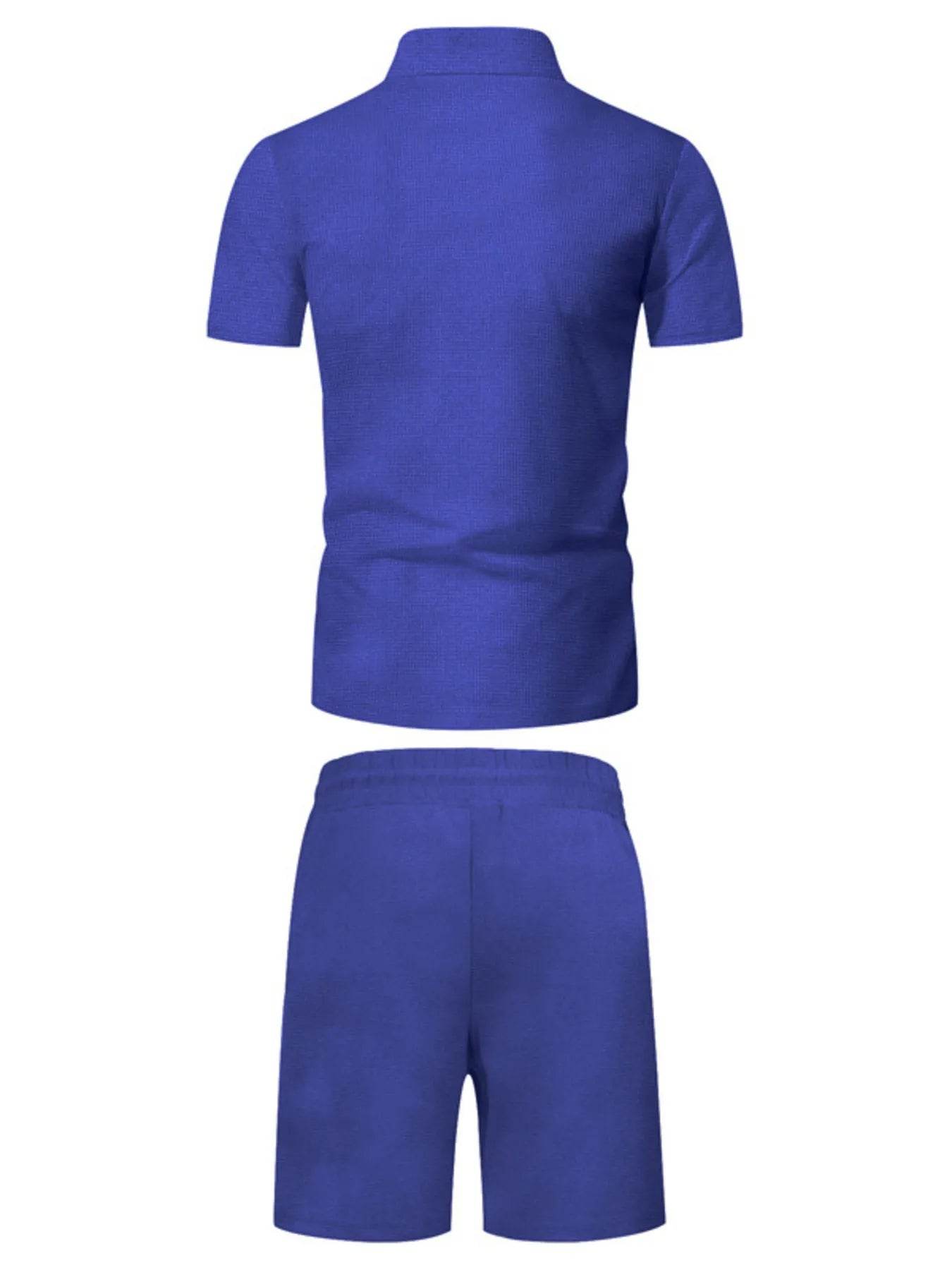 Men's Plus Size Zip Up Short Sleeve Top and Shorts Set - Tredona LLC