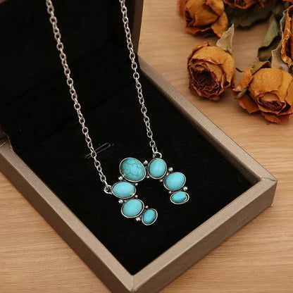 Artificial Turquoise Alloy Pendant Necklace - Tredona LLC
