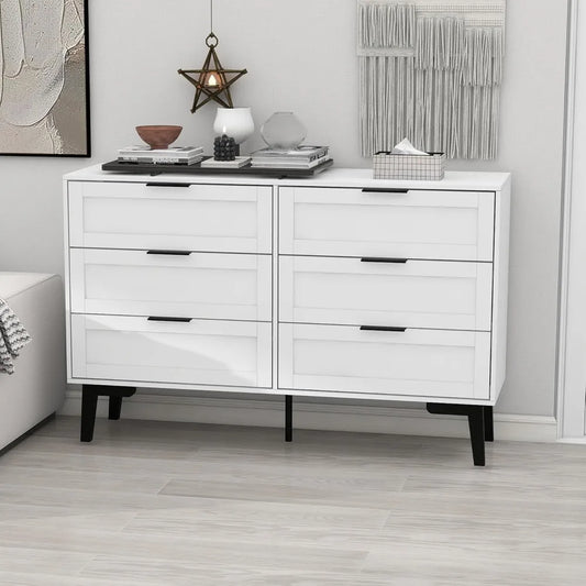 TaoHFE 6 Drawer Dresser for Bedroom Modern White Chest of Drawers for Nursery Wood Dresser for Kids Horizontal Dressers & Chests