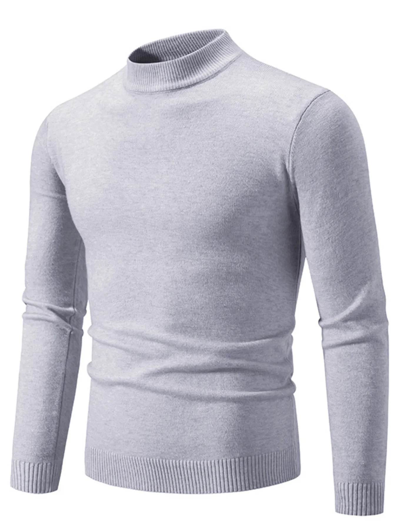 Men's Plus Size Ribbed Hem Mock Neck Long Sleeve Sweater - Tredona LLC