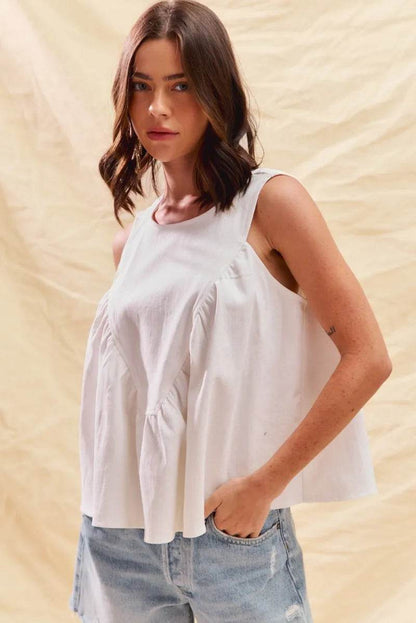 SO ME Game Day Color Denim Ruched Sleeveless Top - Tredona LLC