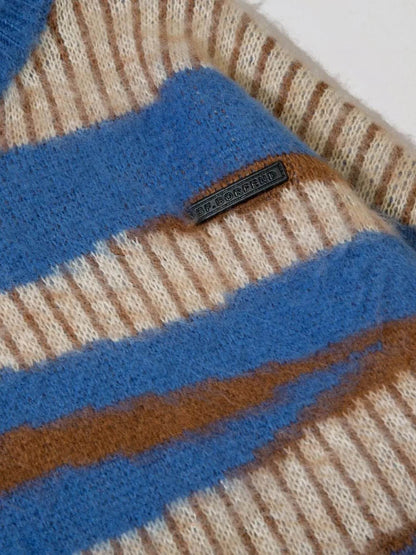 Men's Oversized Contrast Striped Round Neck Sweater - Tredona LLC