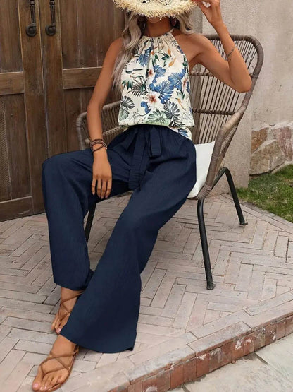 Printed Tank Top and Wide Leg Pants Set - Tredona LLC