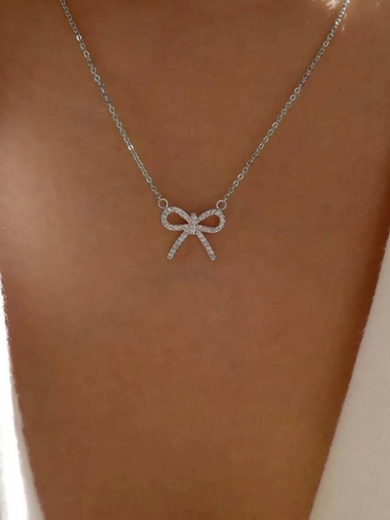 Zircon Bow Pendant Necklace - Tredona LLC