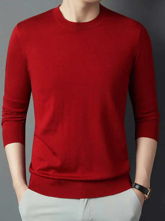 Men's Full Size Round Neck Long Sleeve Knit Top Plus Size - Tredona LLC