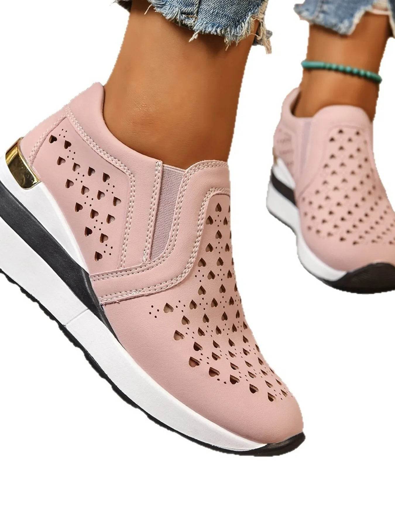 Breathable Cutout Wedge Sneakers - Tredona LLC
