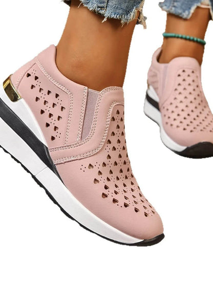 Breathable Cutout Wedge Sneakers - Tredona LLC