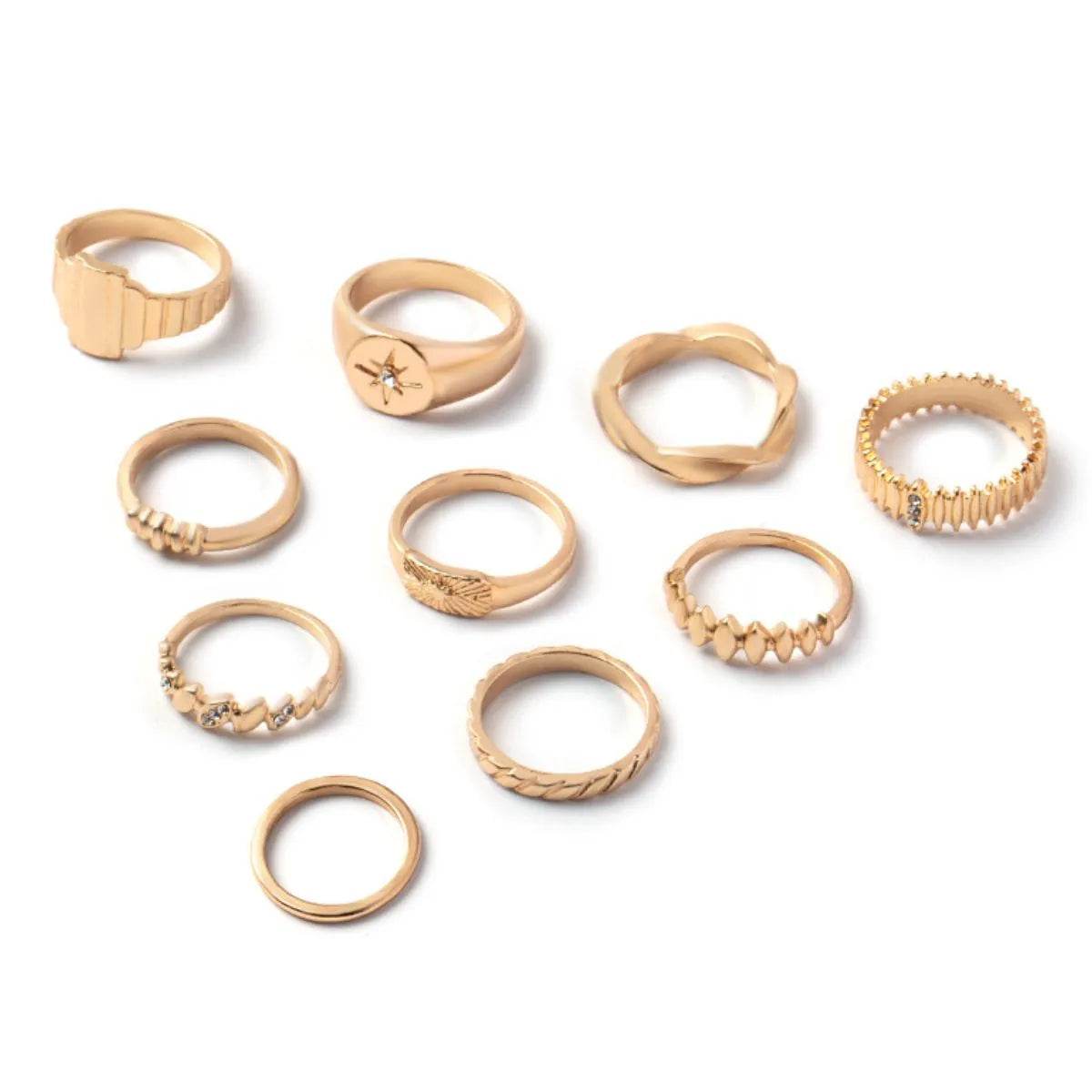 10-Piece 18K Gold-Plated Geometric Ring - Tredona LLC