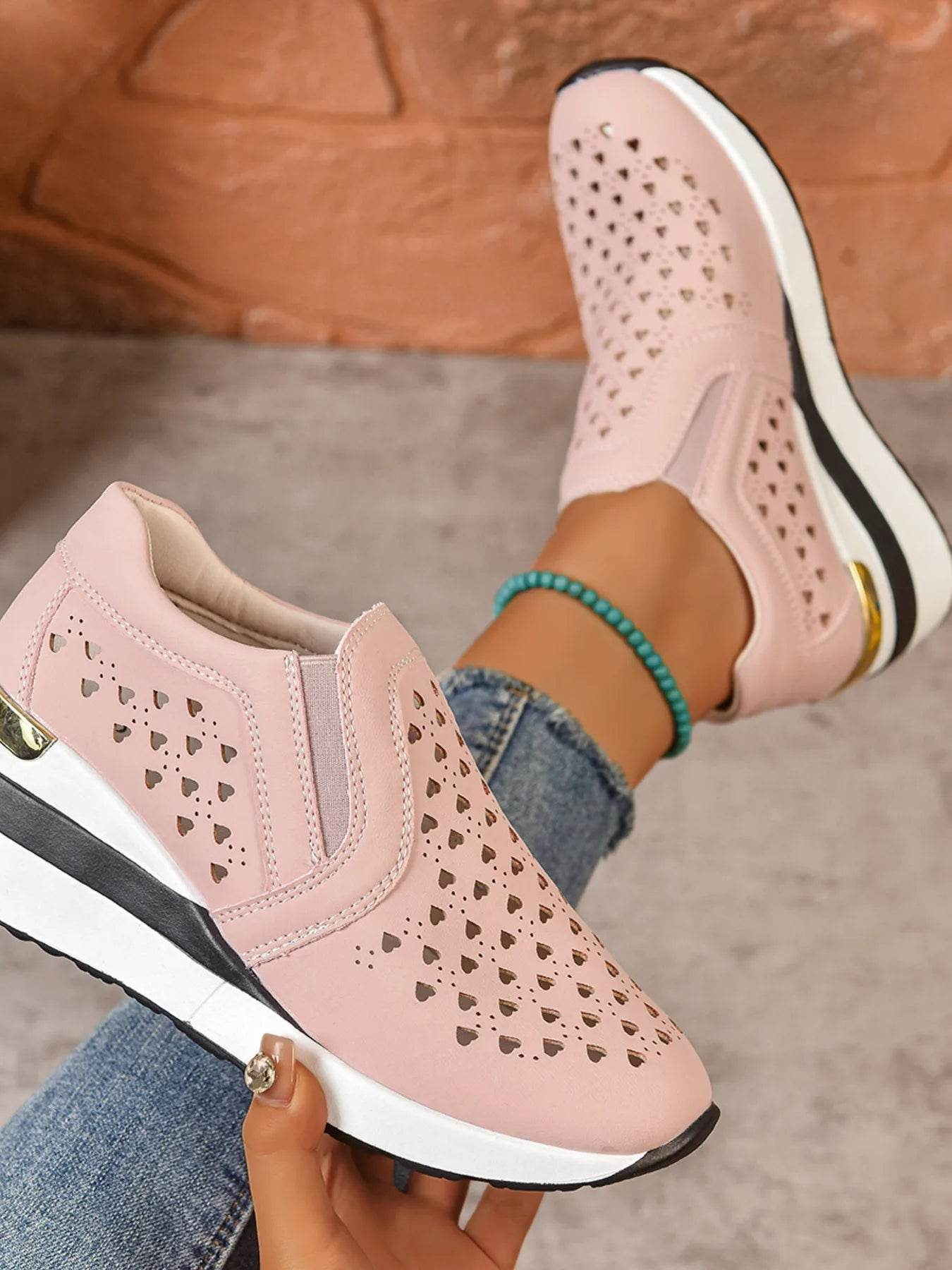 Breathable Cutout Wedge Sneakers - Tredona LLC