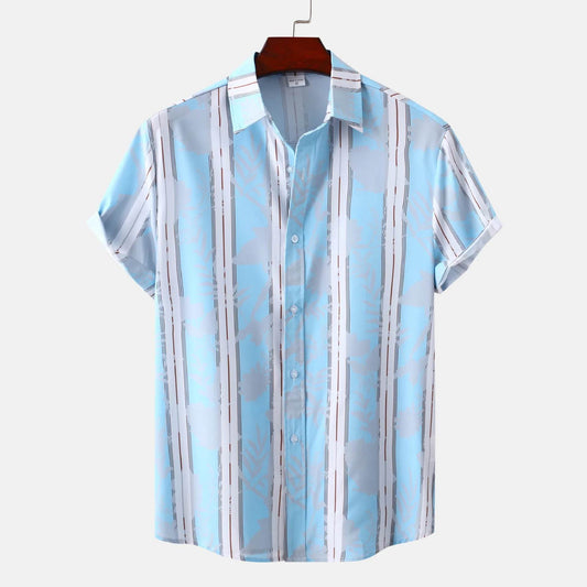 Men's Plus Size Casual Striped Short Sleeve Button-Up Shirt - Tredona LLC