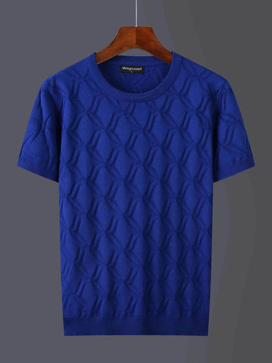Men's Plus Size Textured Round Neck Short Sleeve Knit Top - Tredona LLC