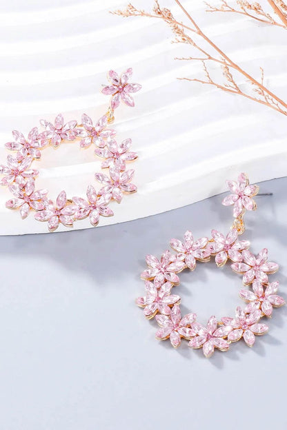Rhinestone Flower Dangle Earrings - Tredona LLC