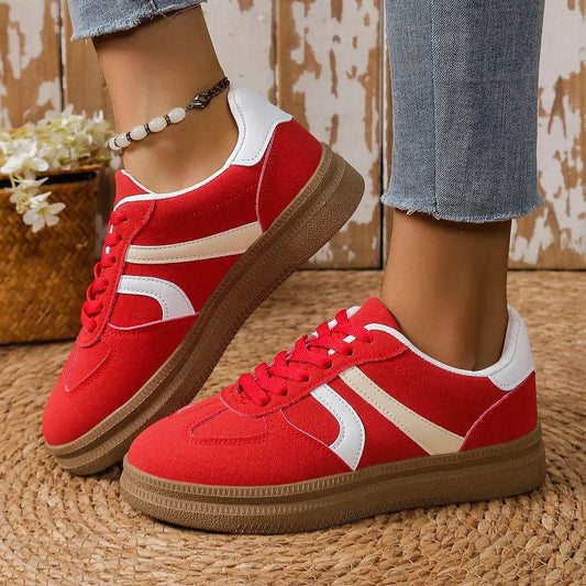 Contrast Round Toe Platform Sneakers - Tredona LLC