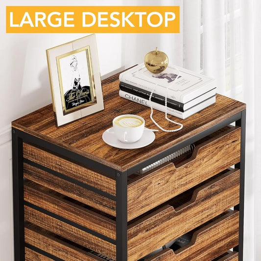Tribesigns 7 Drawer Chest, Wood Storage Dresser Cabinet with Wheels, Industrial Storage Drawer Organizer Cart for Office Bedroom