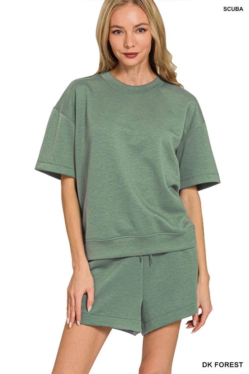 Zenana Scuba Short Sleeve Top & Shorts Set - Tredona LLC