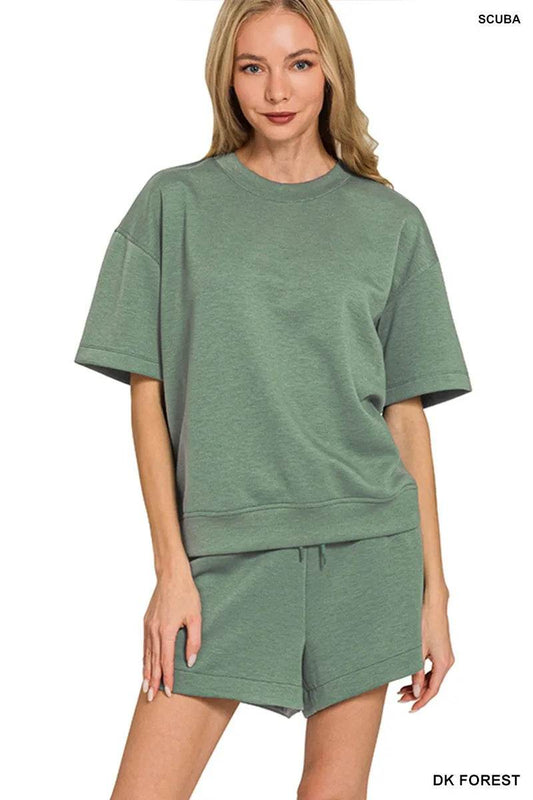Zenana Scuba Short Sleeve Top & Shorts Set - Tredona LLC