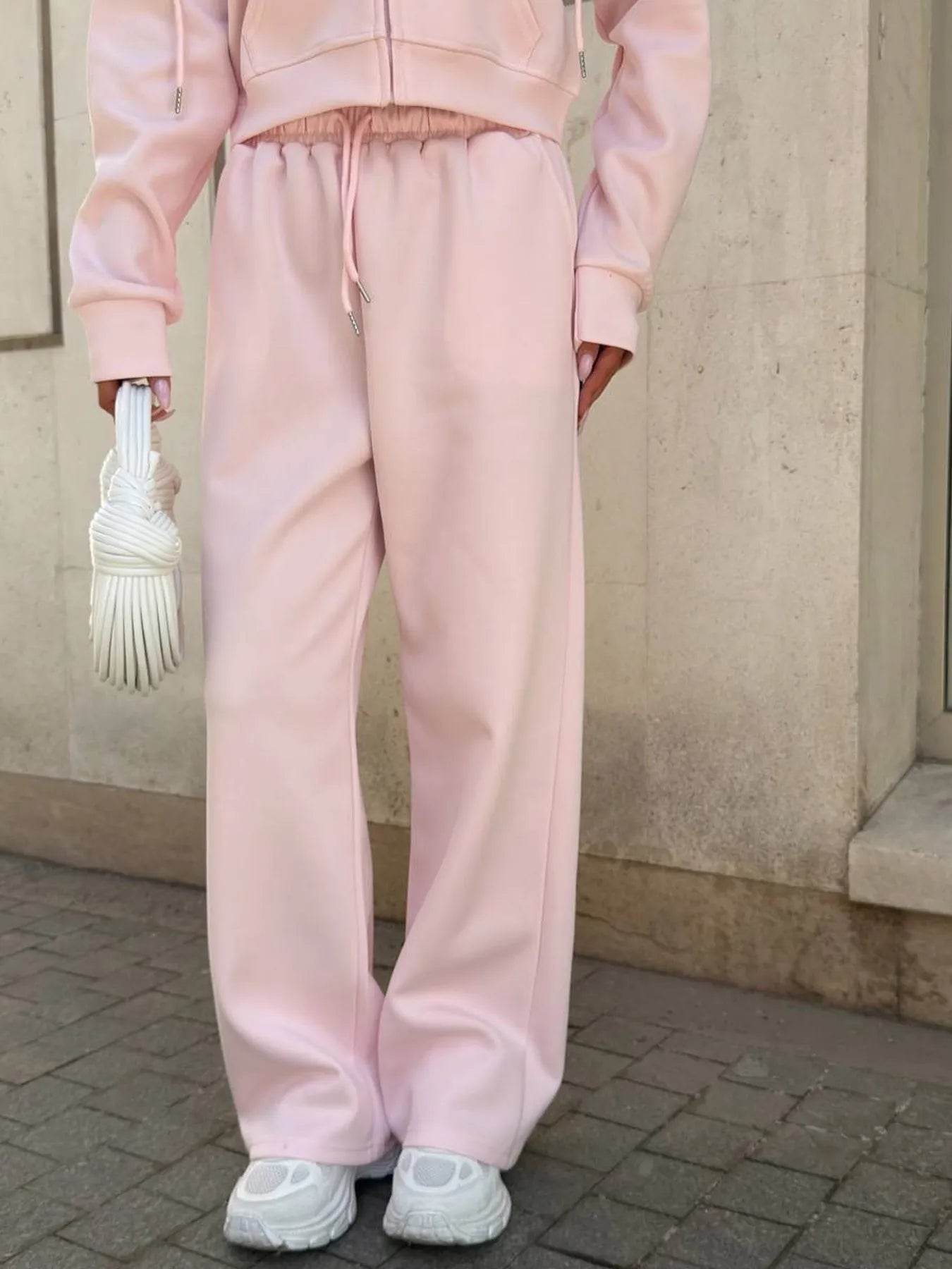 Zip Up Drawstring Hoodie and Pants Set - Tredona LLC