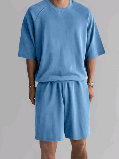 Men's Full Size Round Neck Top and Shorts Set Plus Size - Tredona LLC