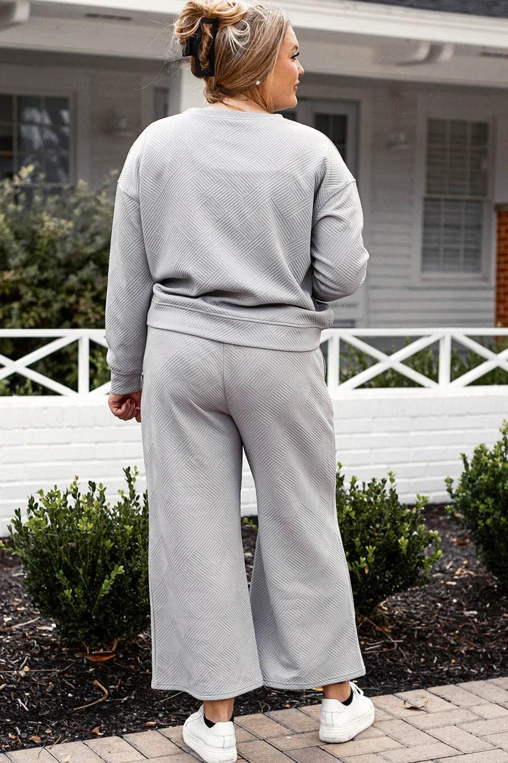 Double Take Full Size Textured Long Sleeve Top and Drawstring Pants Set - Tredona LLC