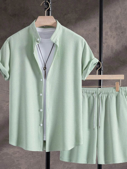 Men's Ribbed Short Sleeve Shirt and Shorts Set - Tredona LLC