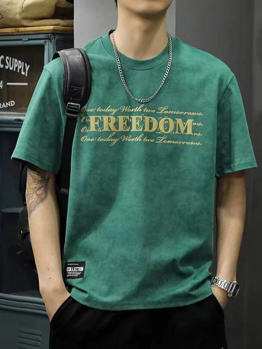 Men's Full Size Freedom Vintage Round Neck T-Shirt Plus Size - Tredona LLC