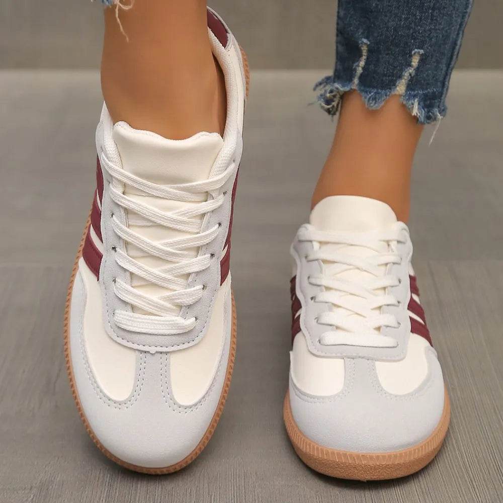 Contrast Lace Up Round Toe Sneakers - Tredona LLC