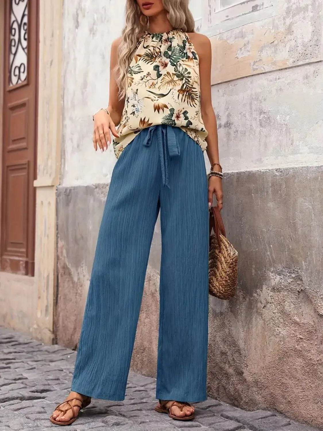 Printed Tank Top and Wide Leg Pants Set - Tredona LLC