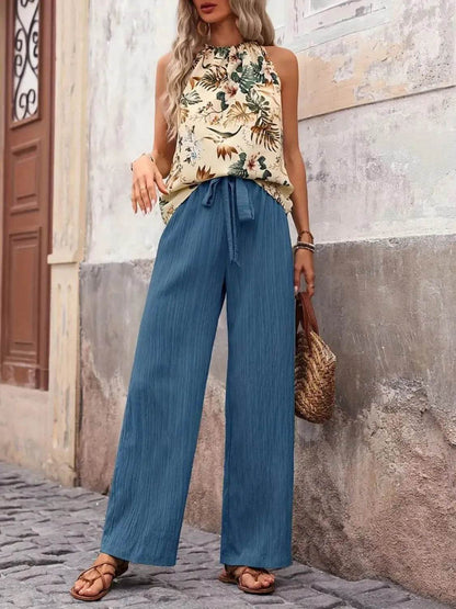 Printed Tank Top and Wide Leg Pants Set - Tredona LLC