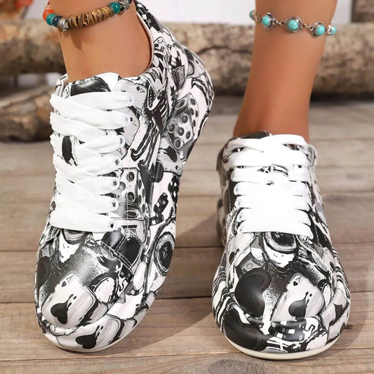 Abstract Print Lace Up Sneakers - Tredona LLC
