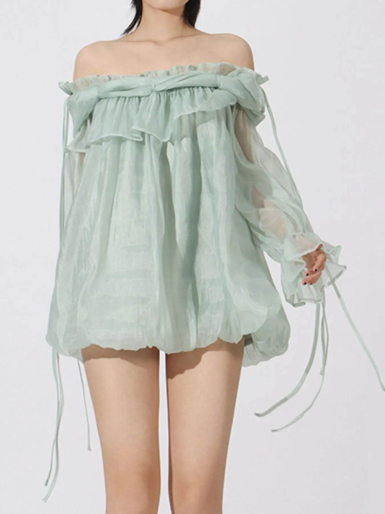 Ruffled Off-Shoulder Flounce Sleeve Blouse - Tredona LLC
